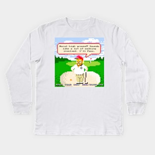 8-bit Trump Playing Golf is Too Lazy to Take The Moral High Ground Kids Long Sleeve T-Shirt